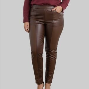 NWT LILY MORGAN 2 Toned Brown Faux Leather Stretch Pants size 3X